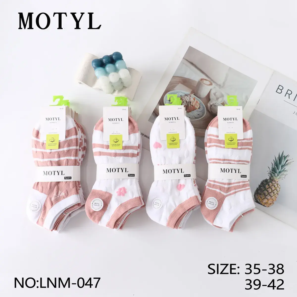 Skarpetki damskie Motyl 5 par różowo-białe rozmiar 35-42