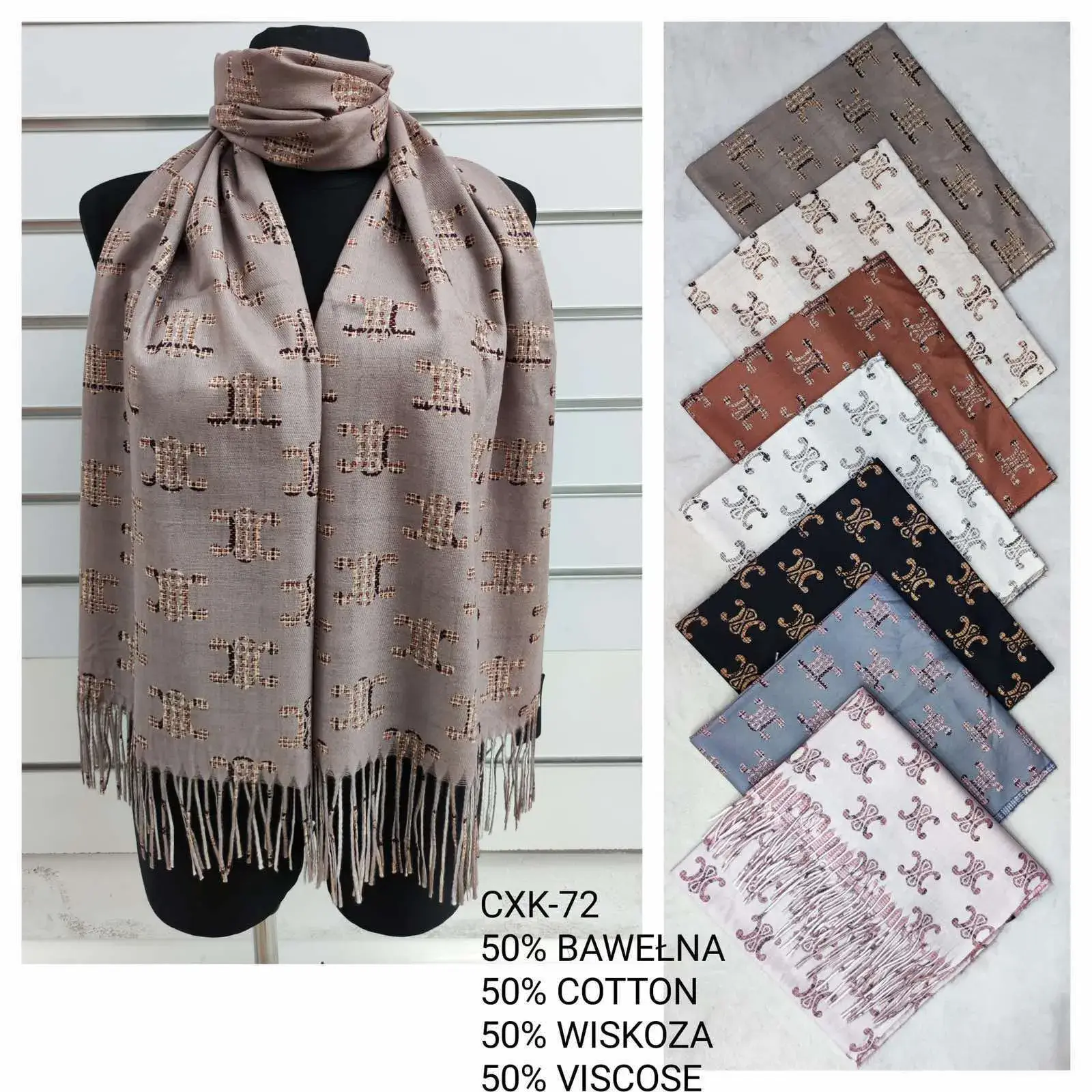 Szaliki damskie CXK-72 50% wełna 50% wiskoza