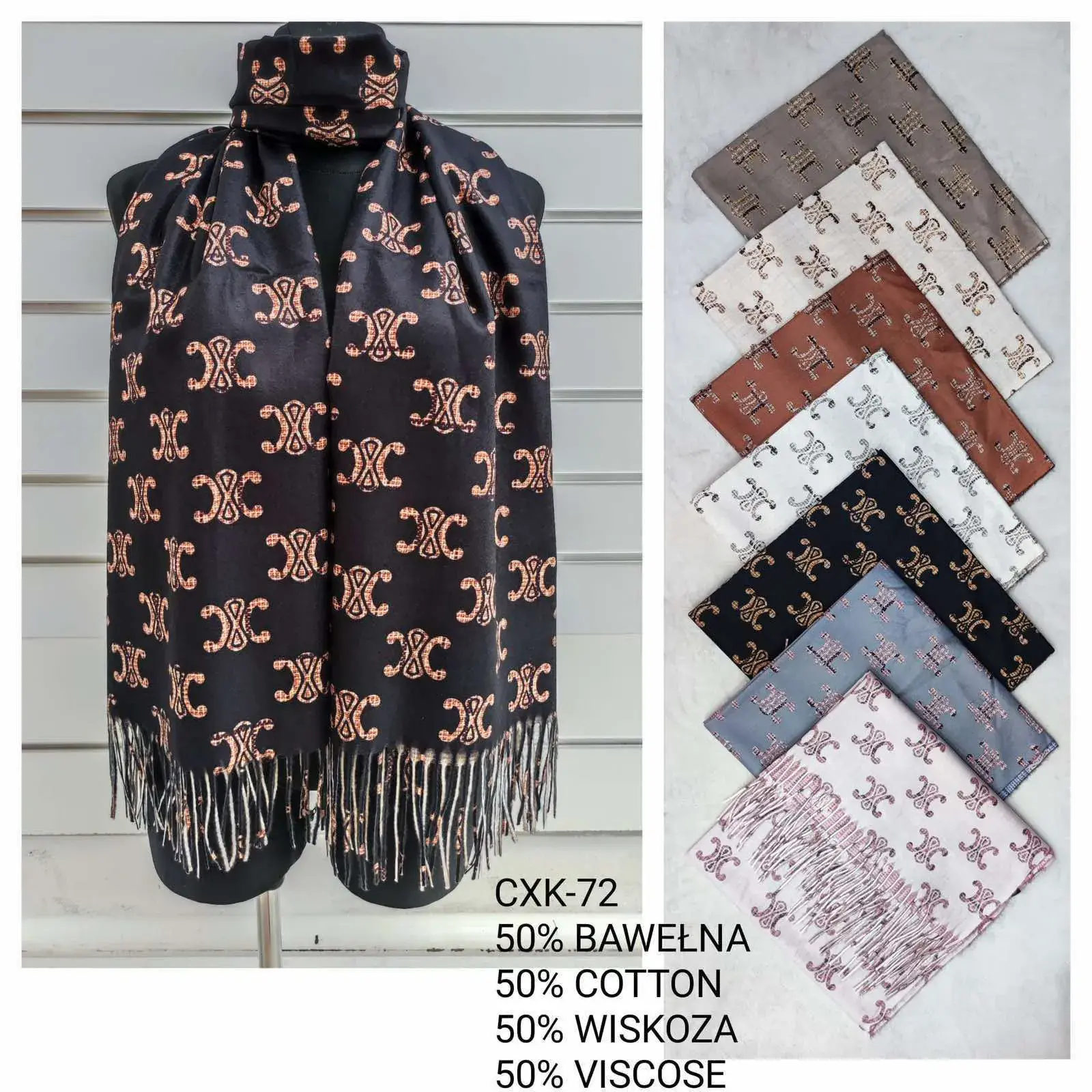 Szaliki damskie wzór logo 50% bawełna 50% wiskoza CX-72