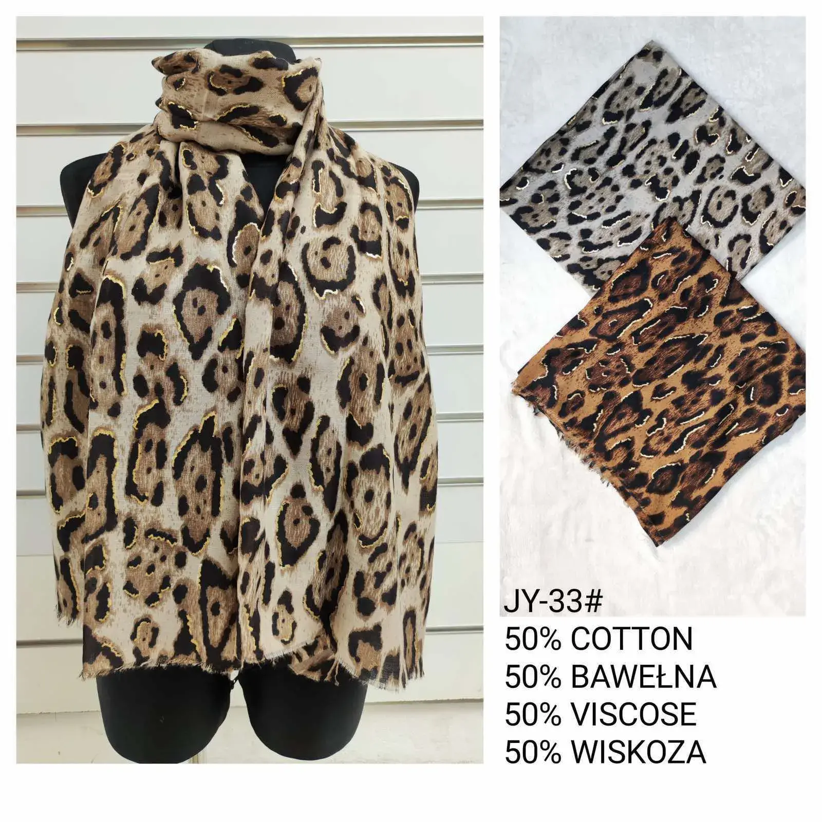 Szaliki damskie leopard wzór JY-33 beżowo-czarny