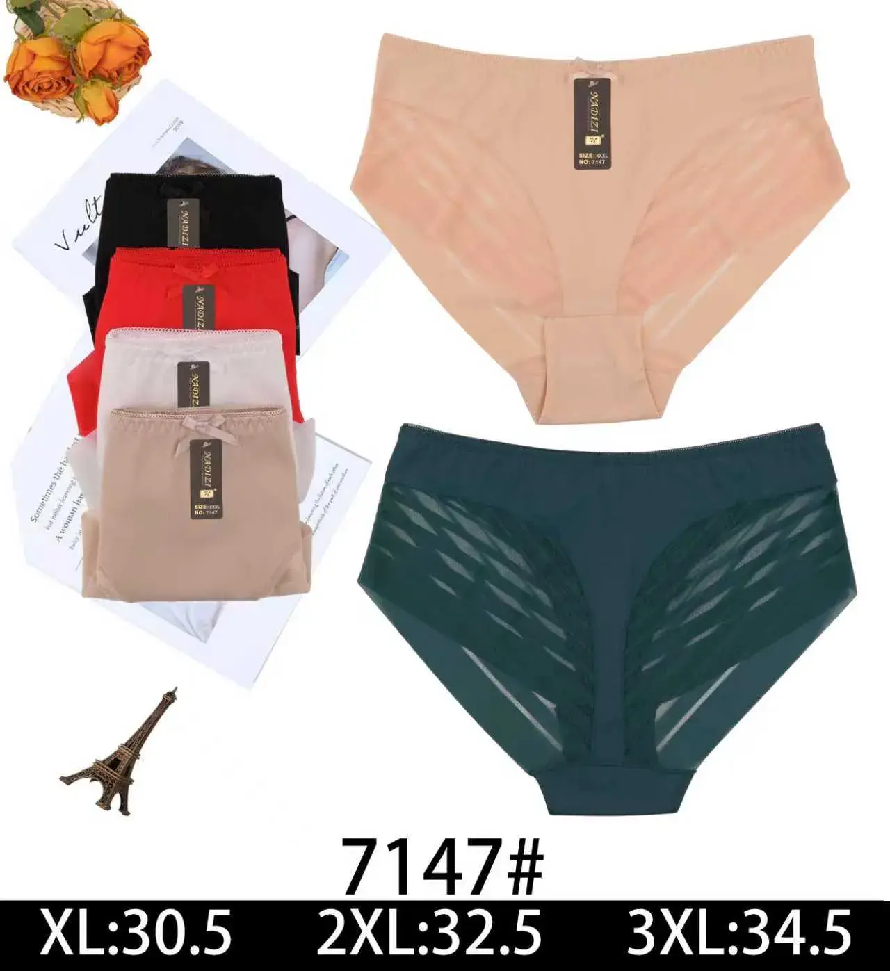 Majtki damskie XL-3XL mesh beżowe/czarne/czerwone/granatowe