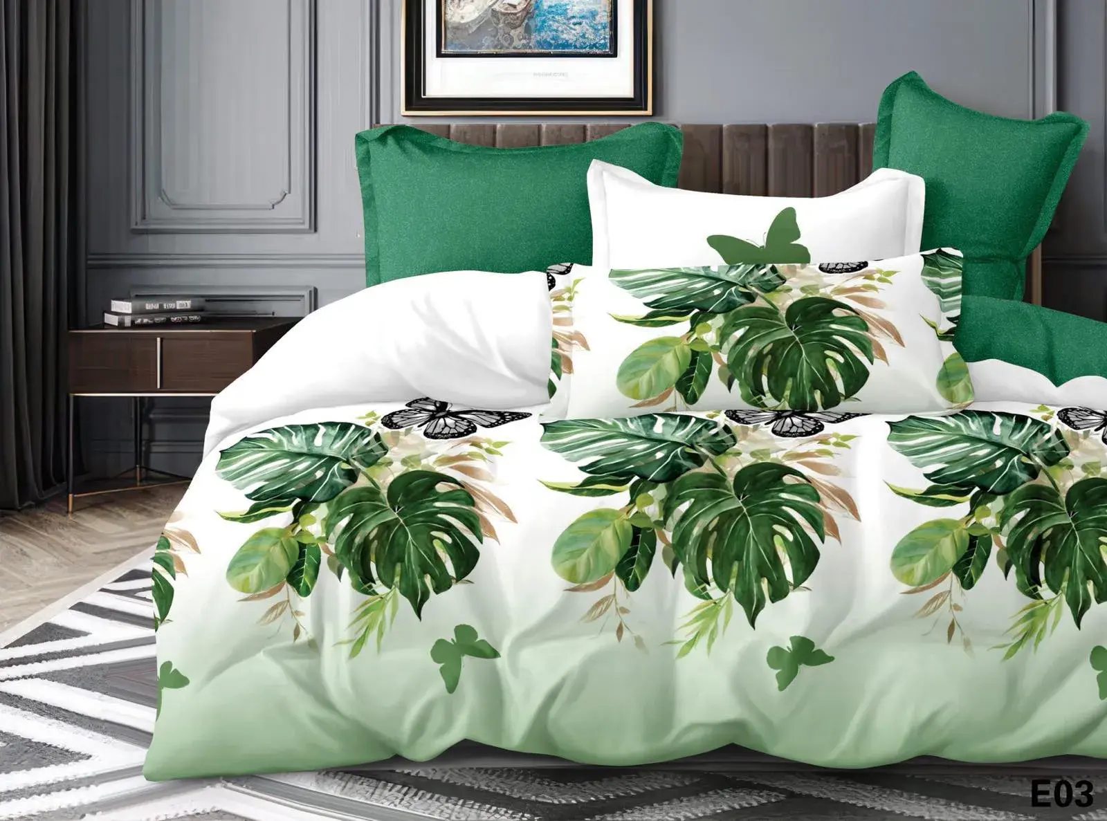 Pościel Bawełniana 3cz 160/200 Wzór Monstera i Motyle