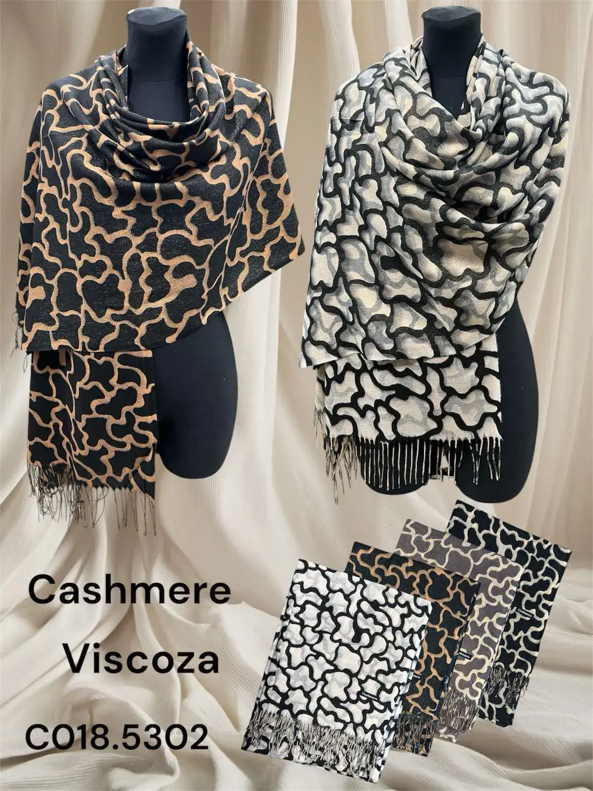 Szaliki damskie Cashmere Viscoza wzór abstrakcyjny 12 szt.
