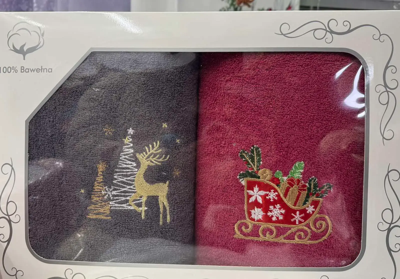 Ręczniki Komplet Bawełna 50x100cm Szare Czerwone Świąteczne