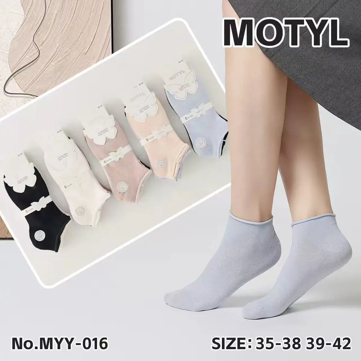 Motylki Skarpetki Damskie 5 Par Różne Kolory Rozmiar 35-42