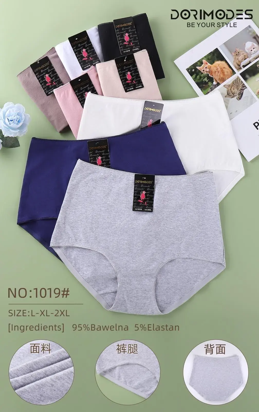 Majtki damskie XL-2XL 95% bawełna 5% elastan NO-1019