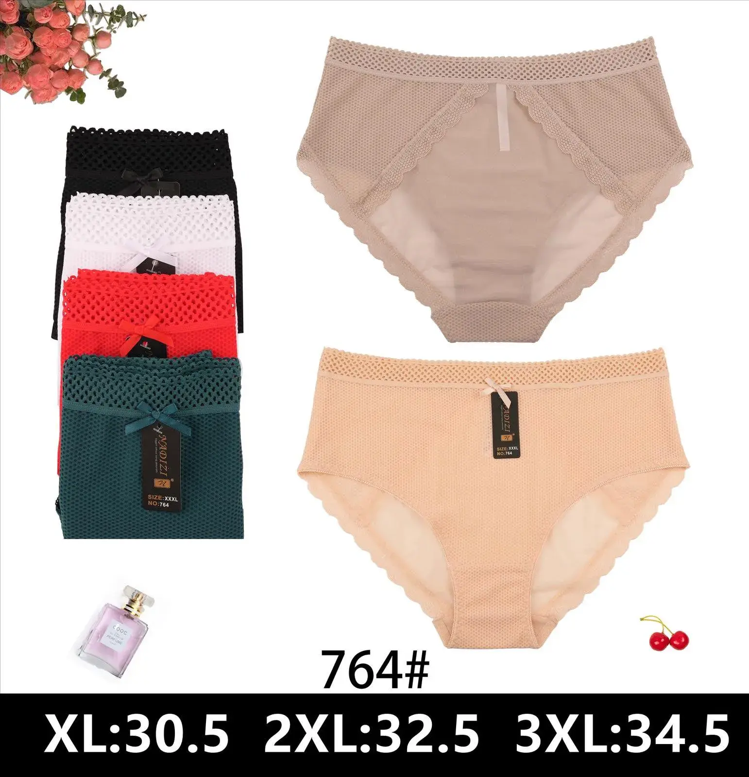 Majtki damskie XL-3XL siateczkowe 4 pary 764#