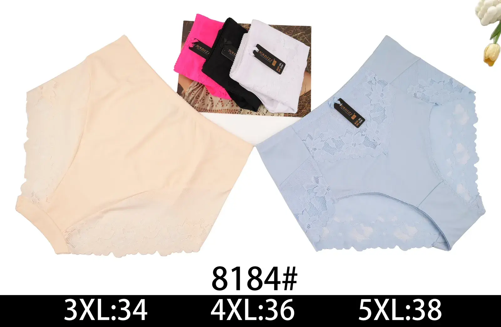 Majtki damskie 3XL-5XL #81184, beżowe/czarne/różowe/niebieskie