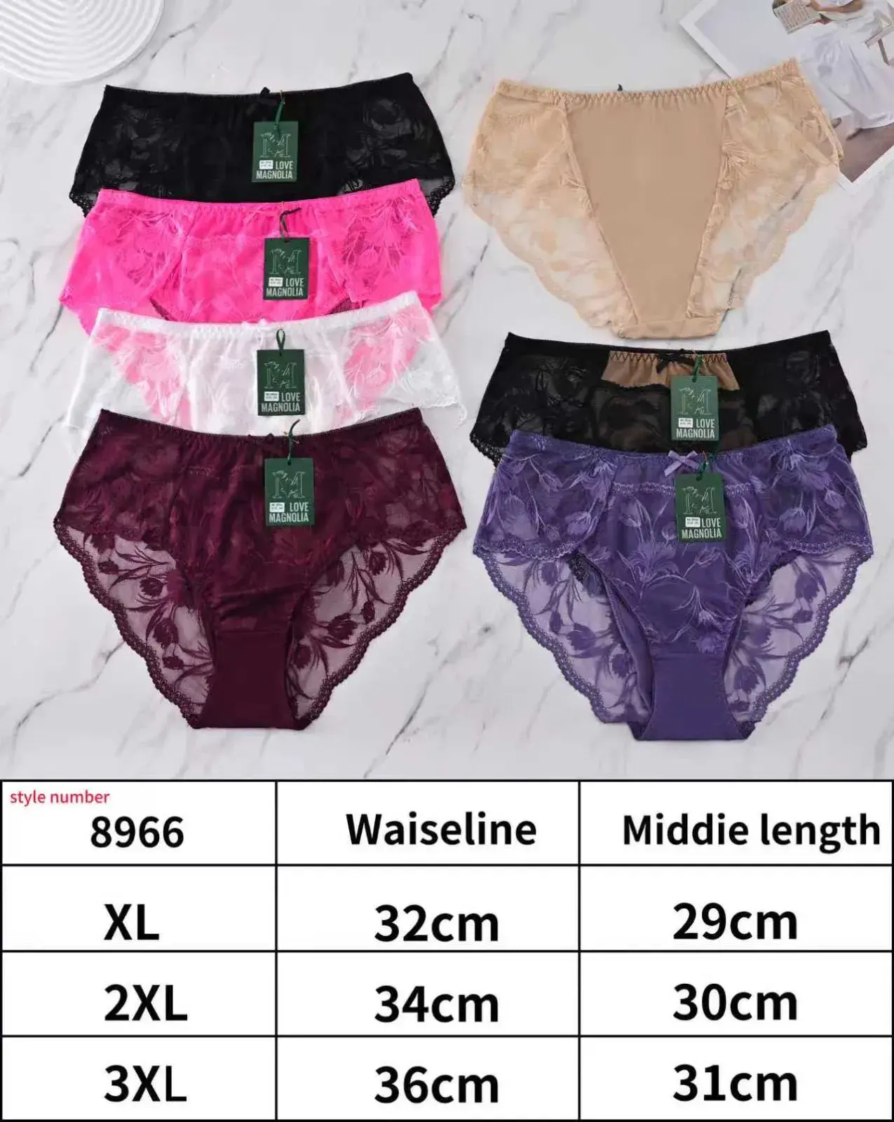 Majtki damskie koronkowe XL-3XL, 6 kolorów, opak. 24 szt