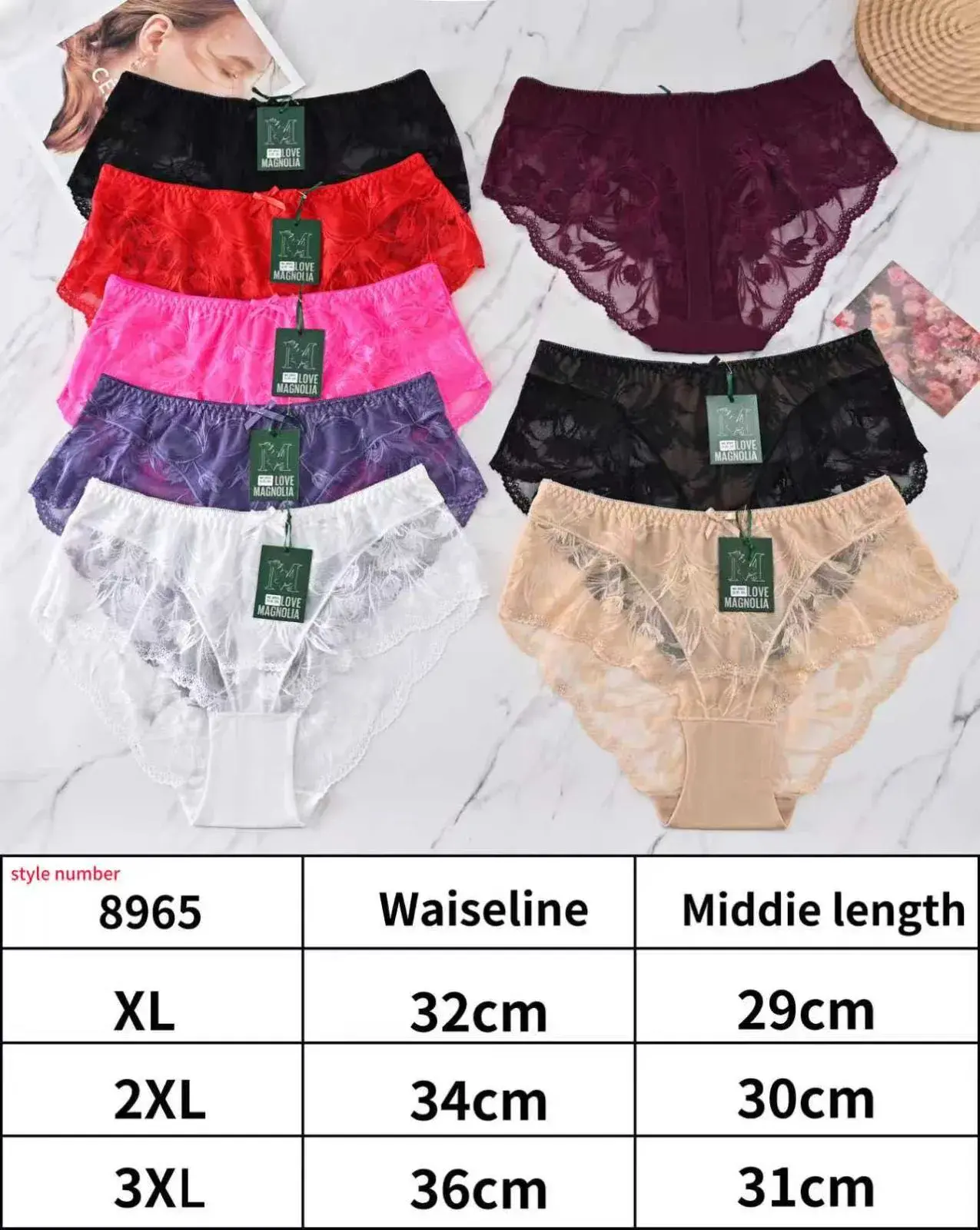 Majtki damskie koronkowe styl 8965 XL-3XL, 24 szt