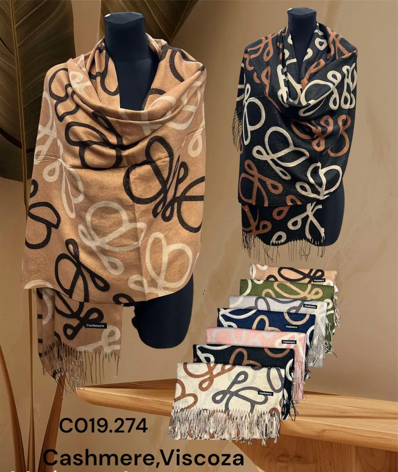Szaliki damskie wzór abstrakcyjny Cashmere/Viscose C019.274