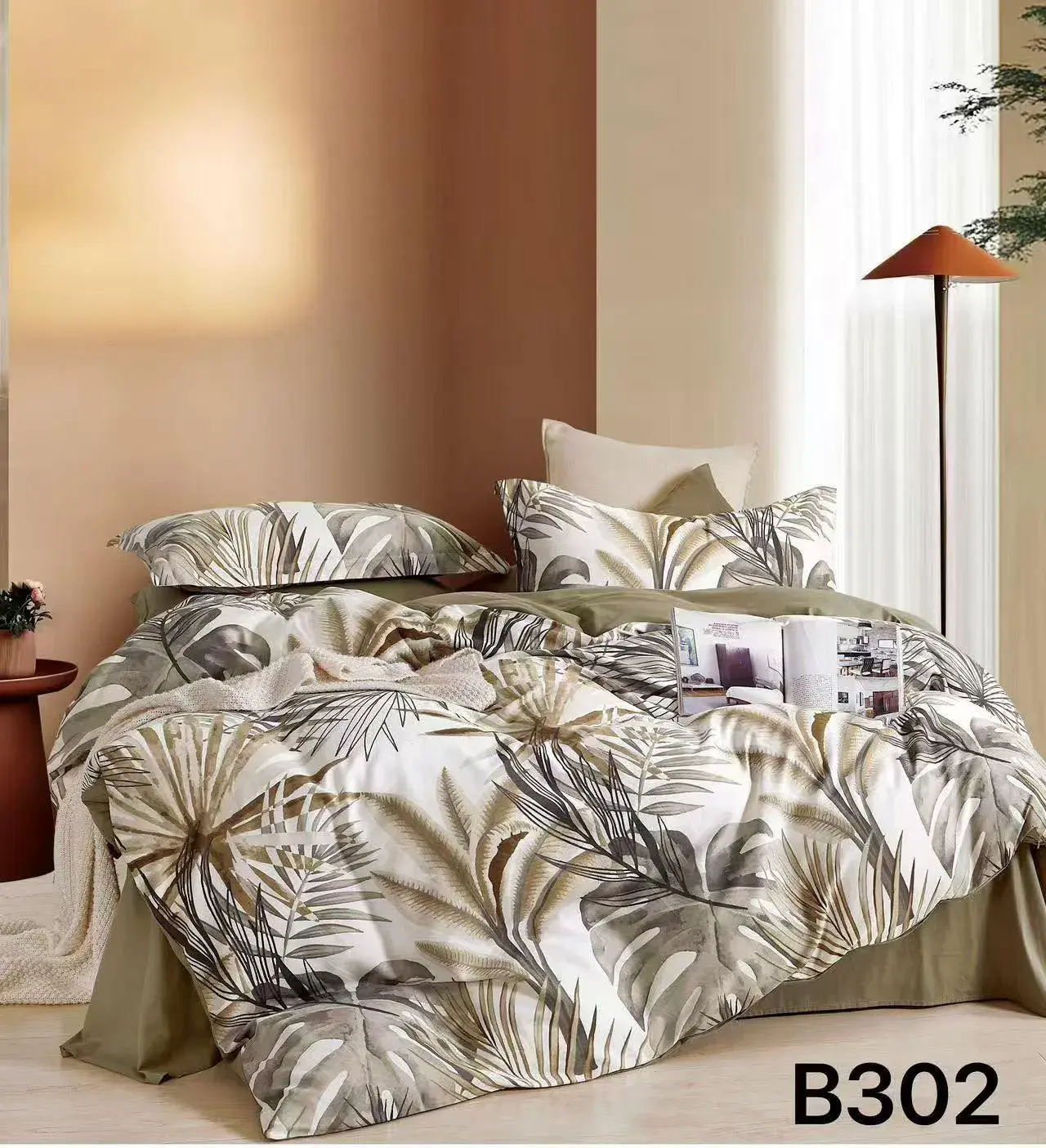 Pościel Bawełniana 3cz 160x200cm Wzór Liście Tropikalne B302