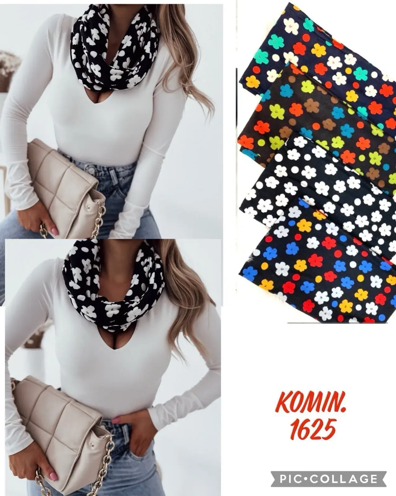 Szaliki damskie komin w kwiaty i kropki - mix kolorów 12 szt.