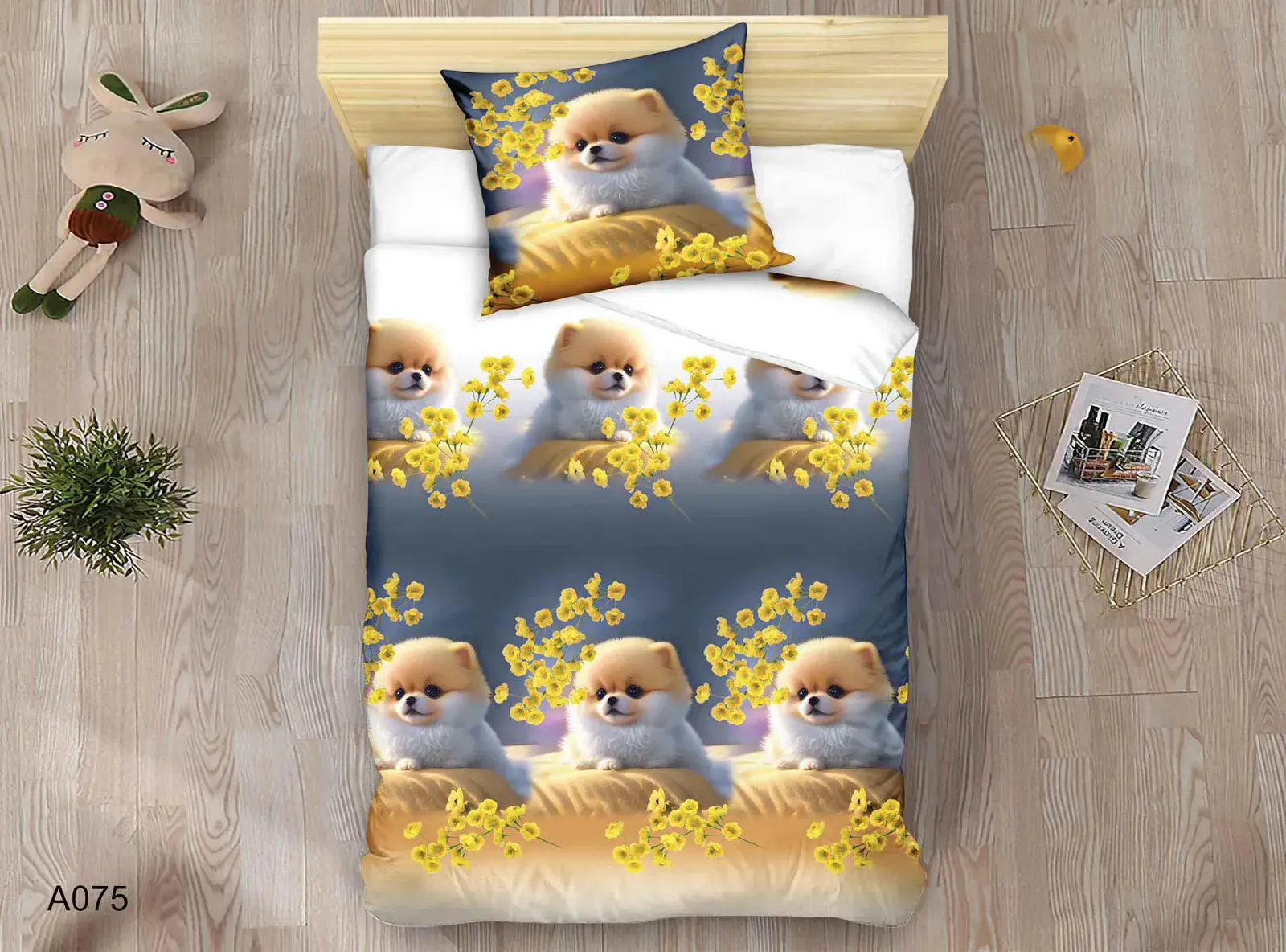 Pościel Bawełniana 2cz 140x200cm Wzór Piesek Pomeranian