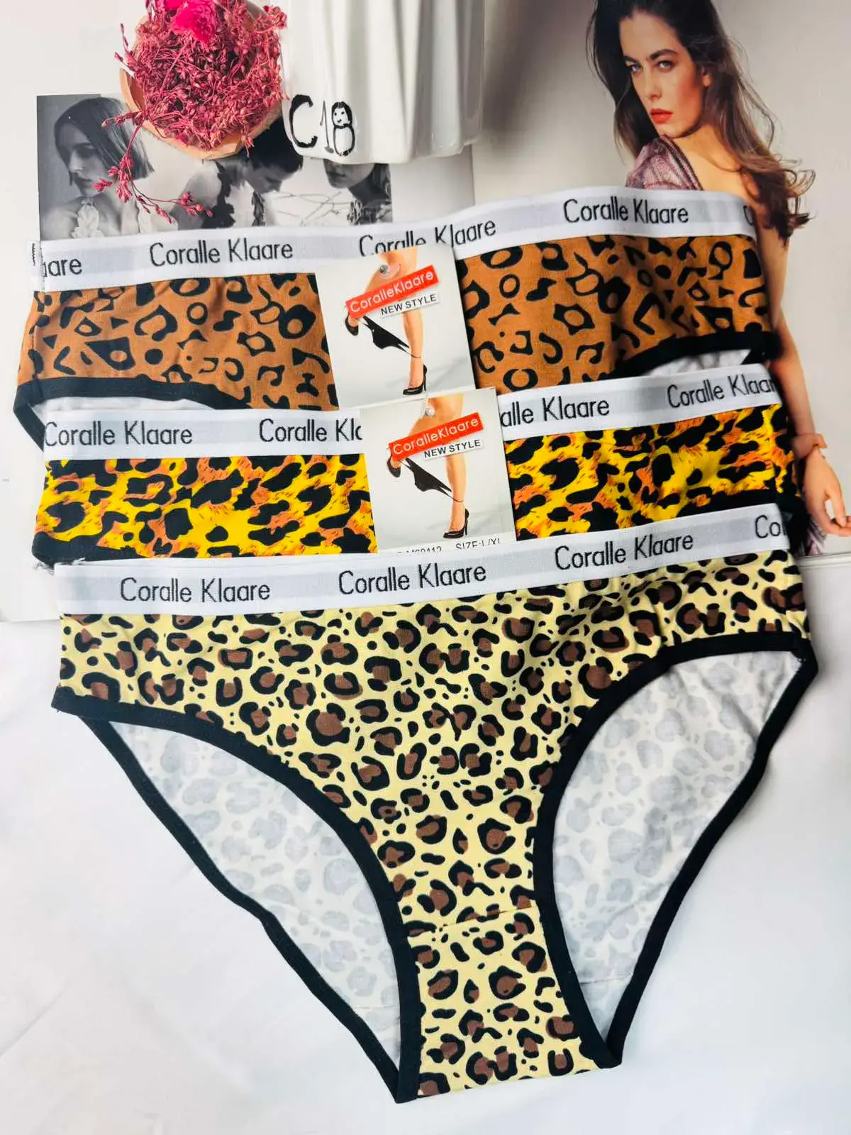 Majtki damskie Coralle Klaare M L XL wzór lampart