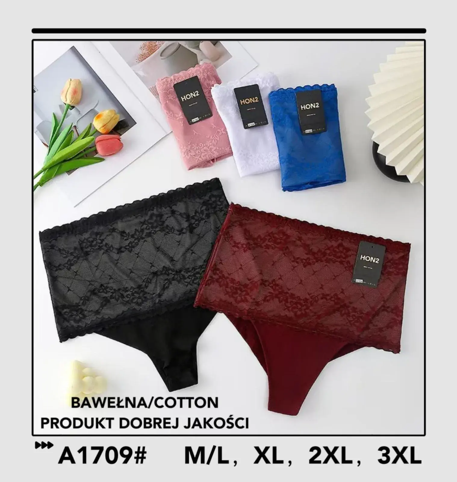 Majtki damskie bawełniane HONG czarne XL 2XL 3XL A1709