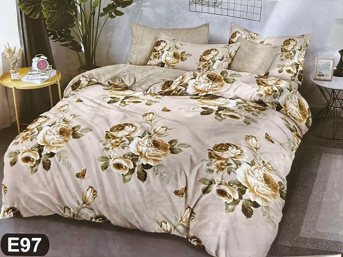 Komplet pościeli 5D MILANO 160x200 beżowo-brązowy w kwiaty