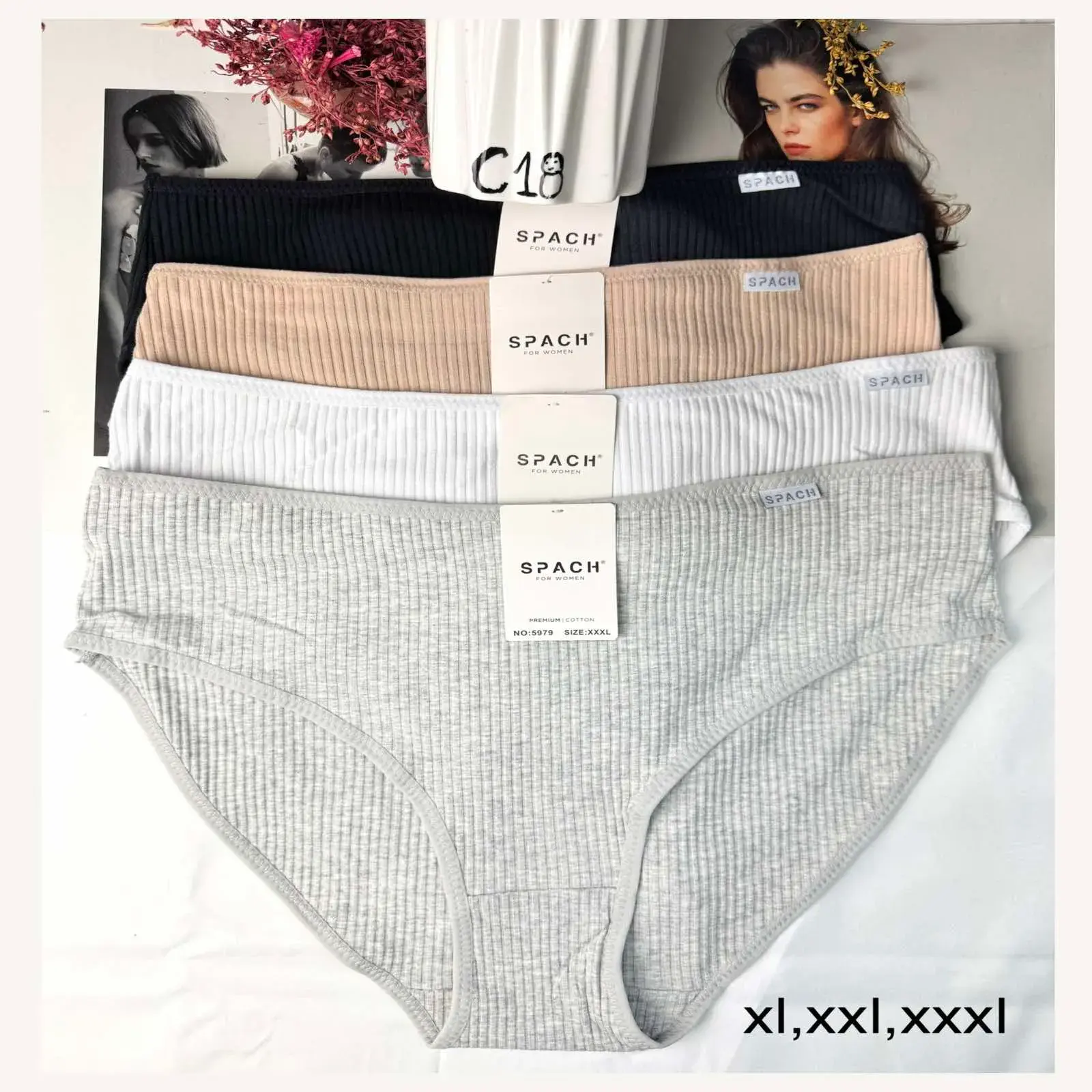 Majtki damskie SPACH szare XL-XXL-XXL, 4 szt