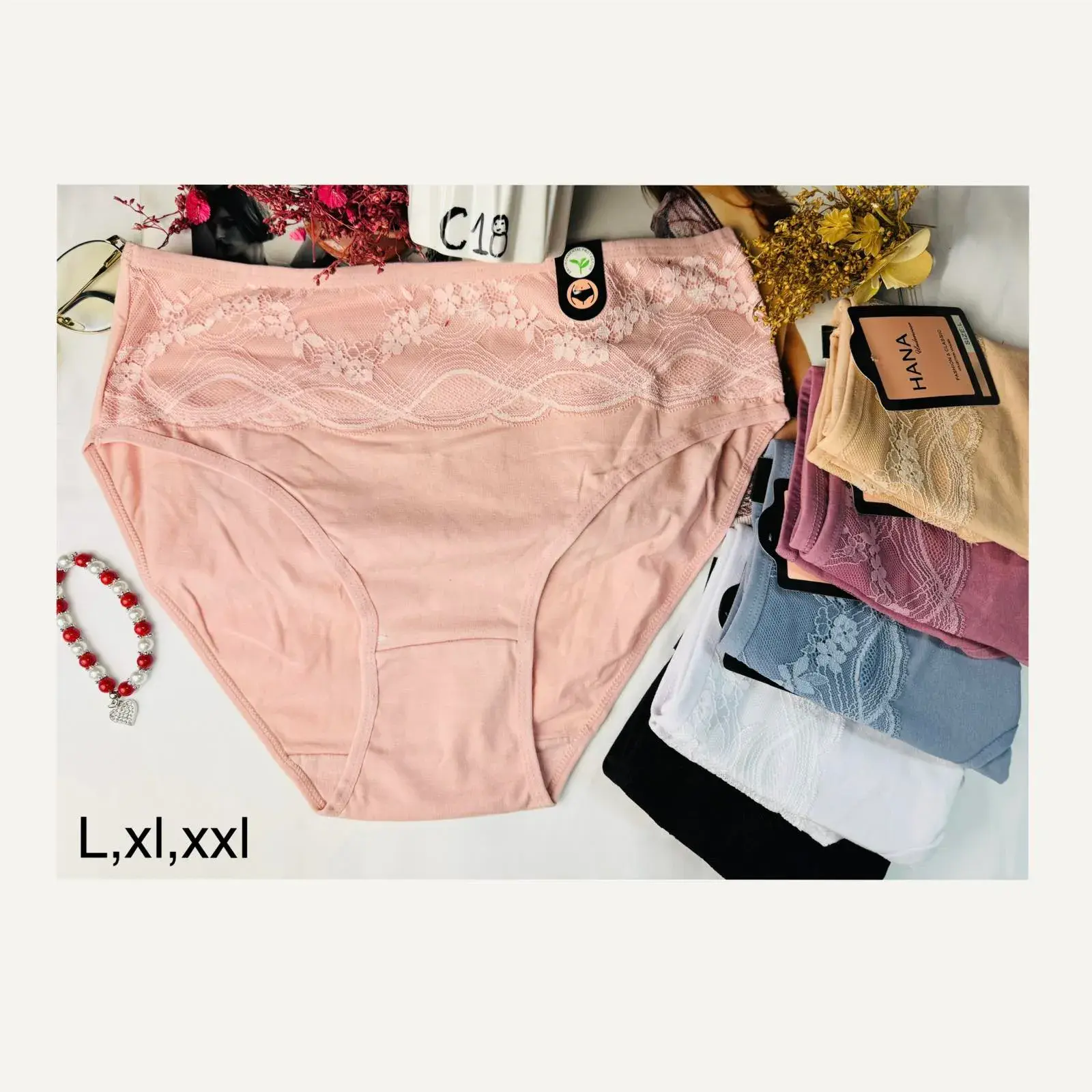 Majtki damskie HANA L-XL-XXL koronka beż róż czarne białe
