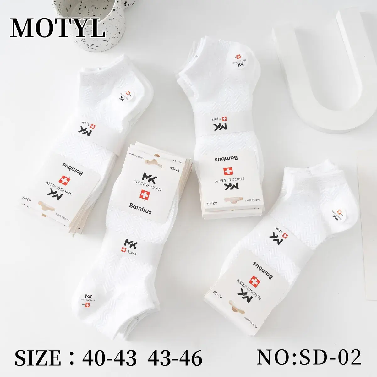Skarpetki bambusowe białe Mototyl 5 par rozmiar 40-46