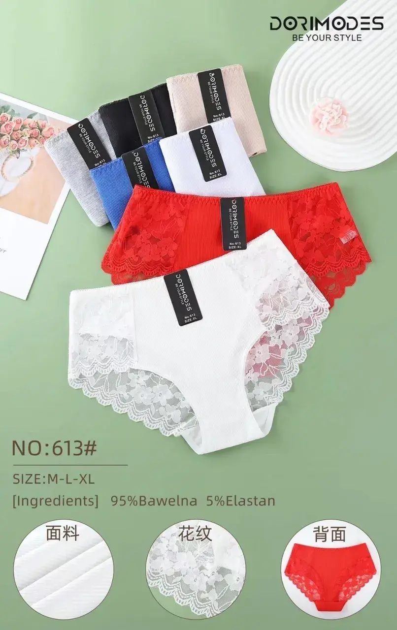 Majtki damskie koronkowe S-XXL 95% bawełna NO:613