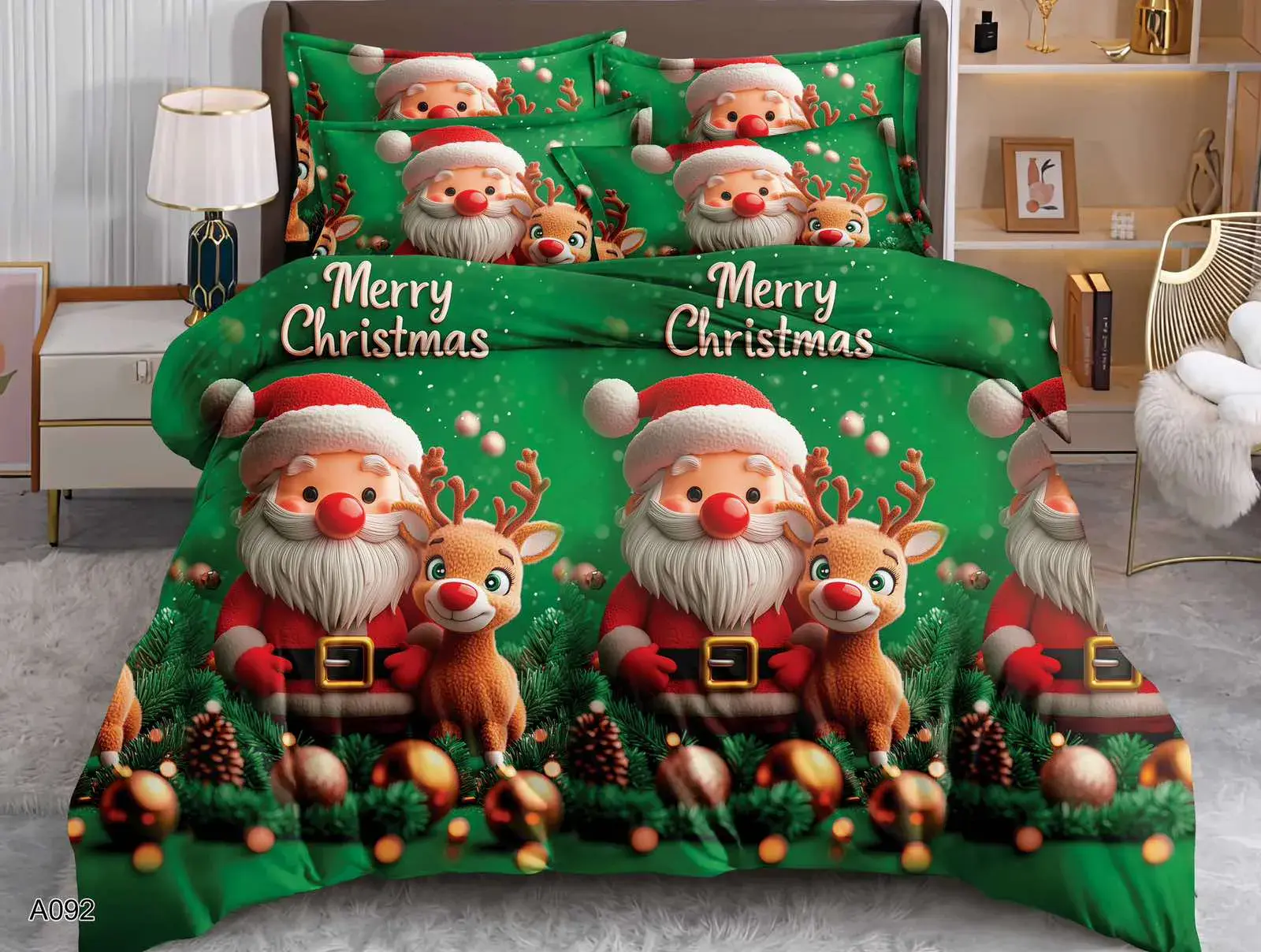 Pościel Świąteczna Merry Christmas 3cz. 160x200cm Zielona