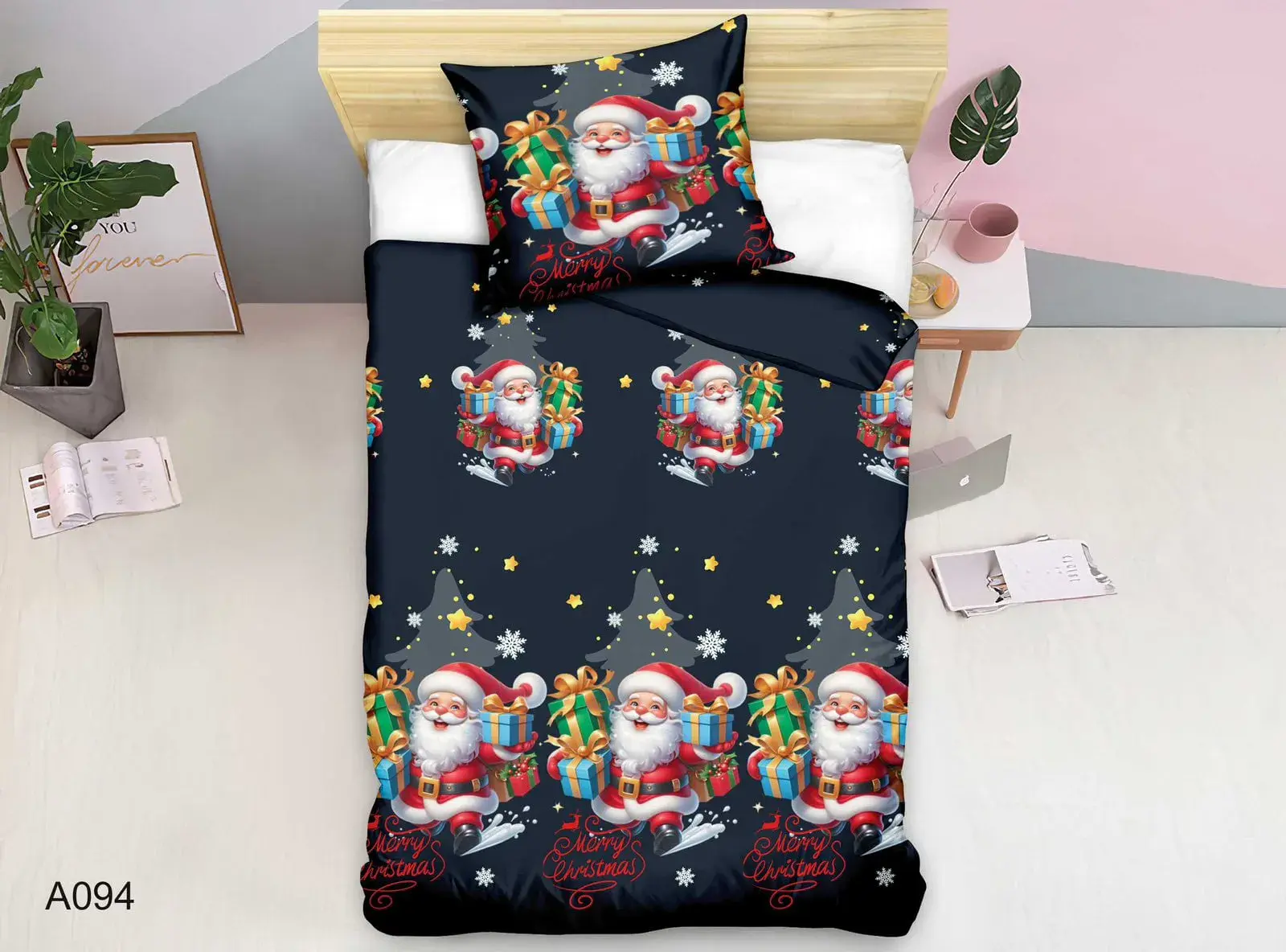 Pościel świąteczna 3cz. 140x200cm Santa Claus