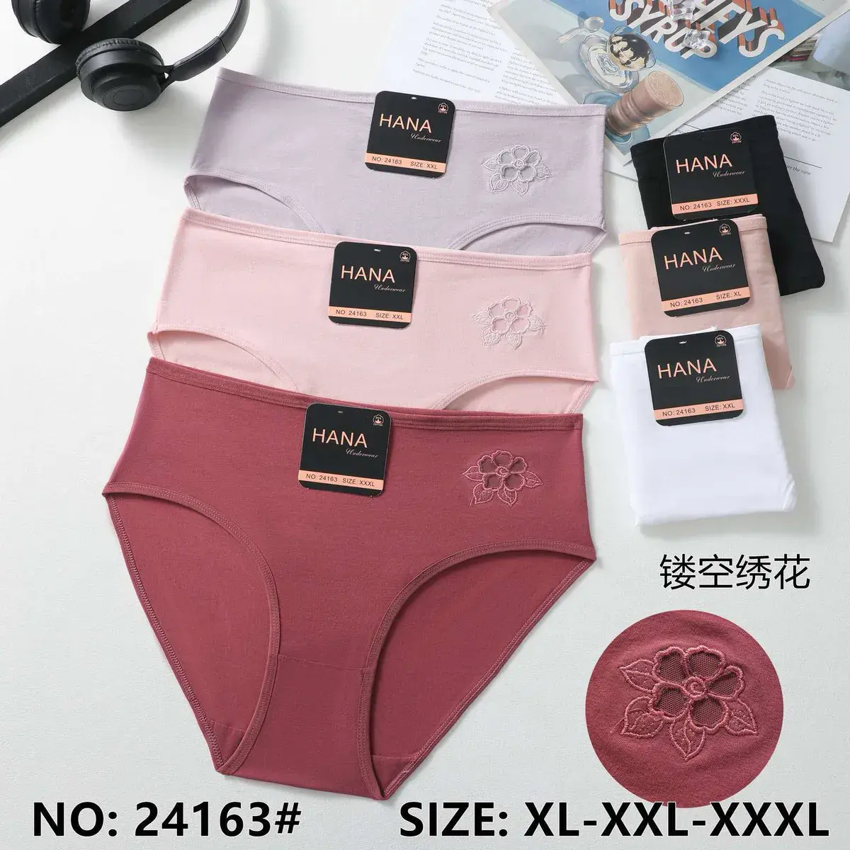 Majtki damskie HANA XL-XXL bordowe z kwiatem