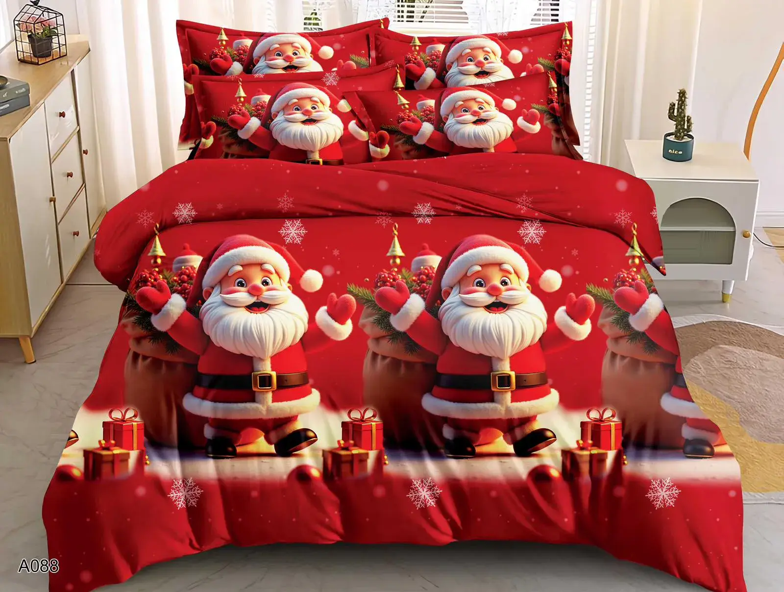 POŚCIEL BAWEŁNA 4CZ 200*220cm Santa Claus czerwona