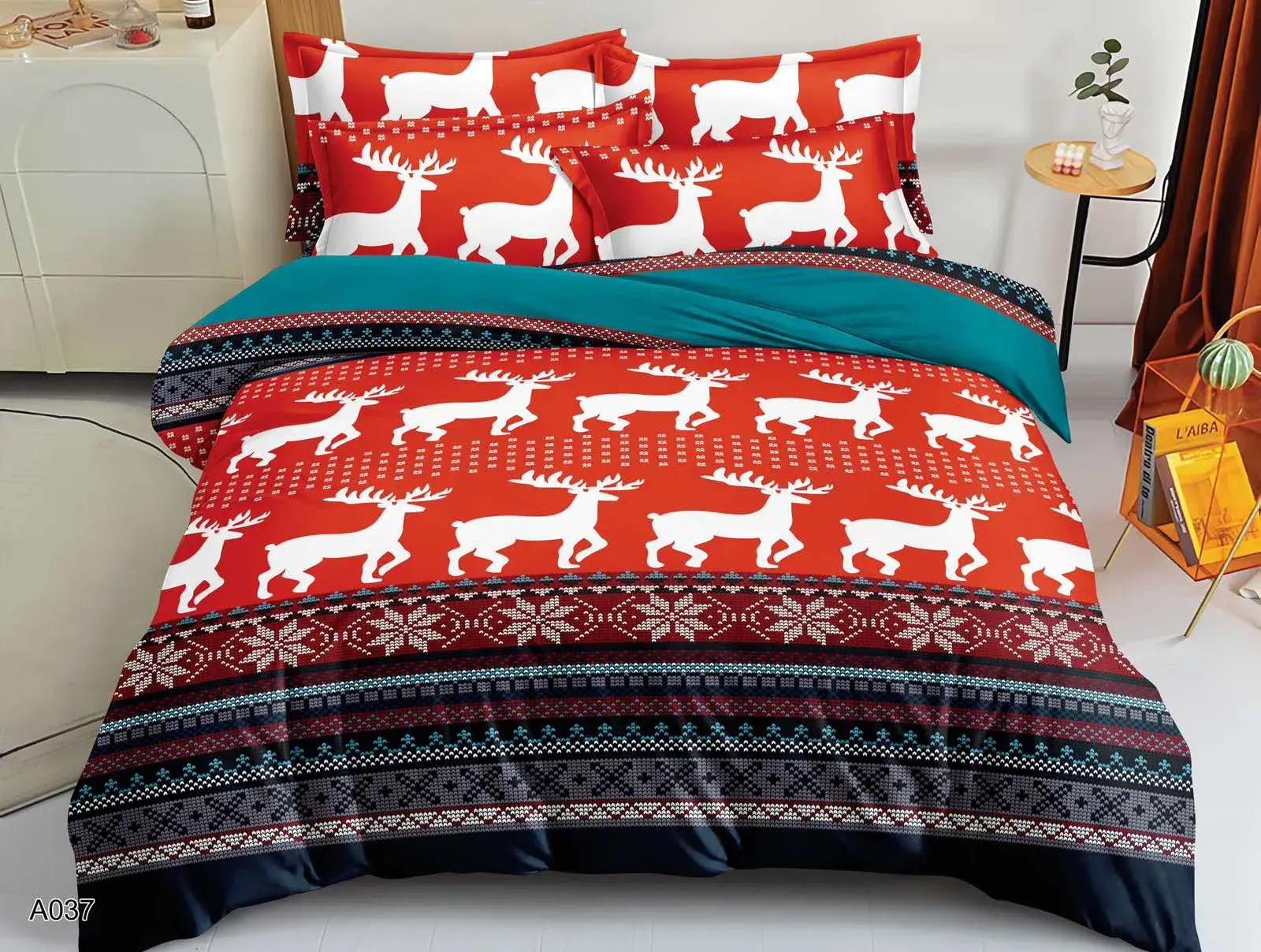 POŚCIEL BAWEŁNA 4CZ 200*220cm RENIFERY ŚWIĄTECZNE