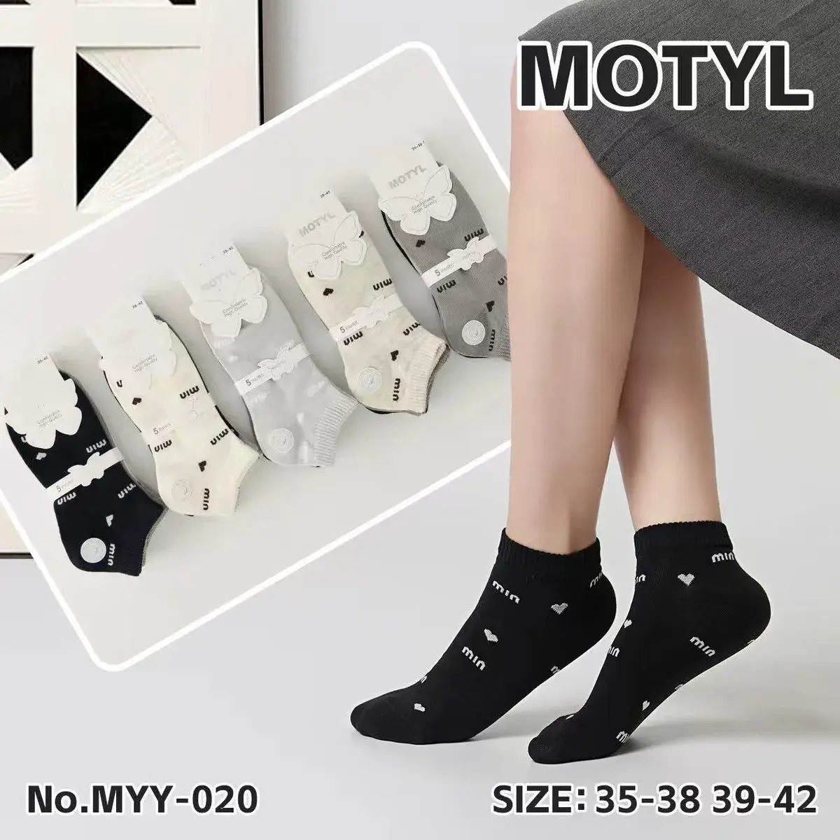 Skarpetki Motyle MYY-020 Czarno-Białe Rozmiar 35-42