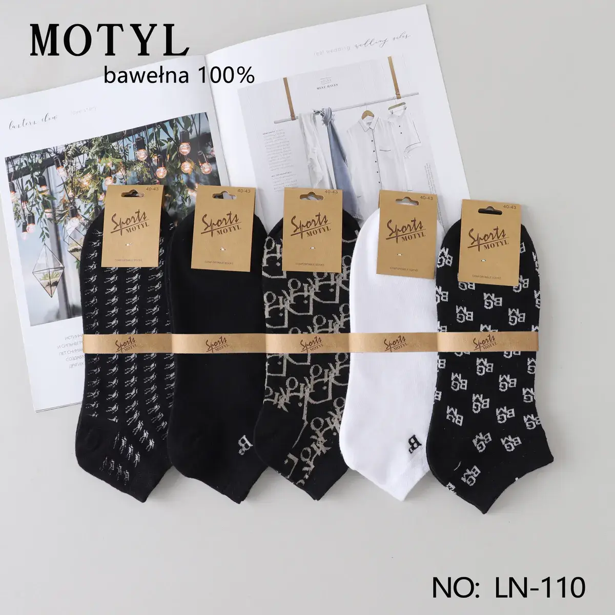 Skarpetki Sportyl Motyl 100% Bawełna Czarne Białe Szare