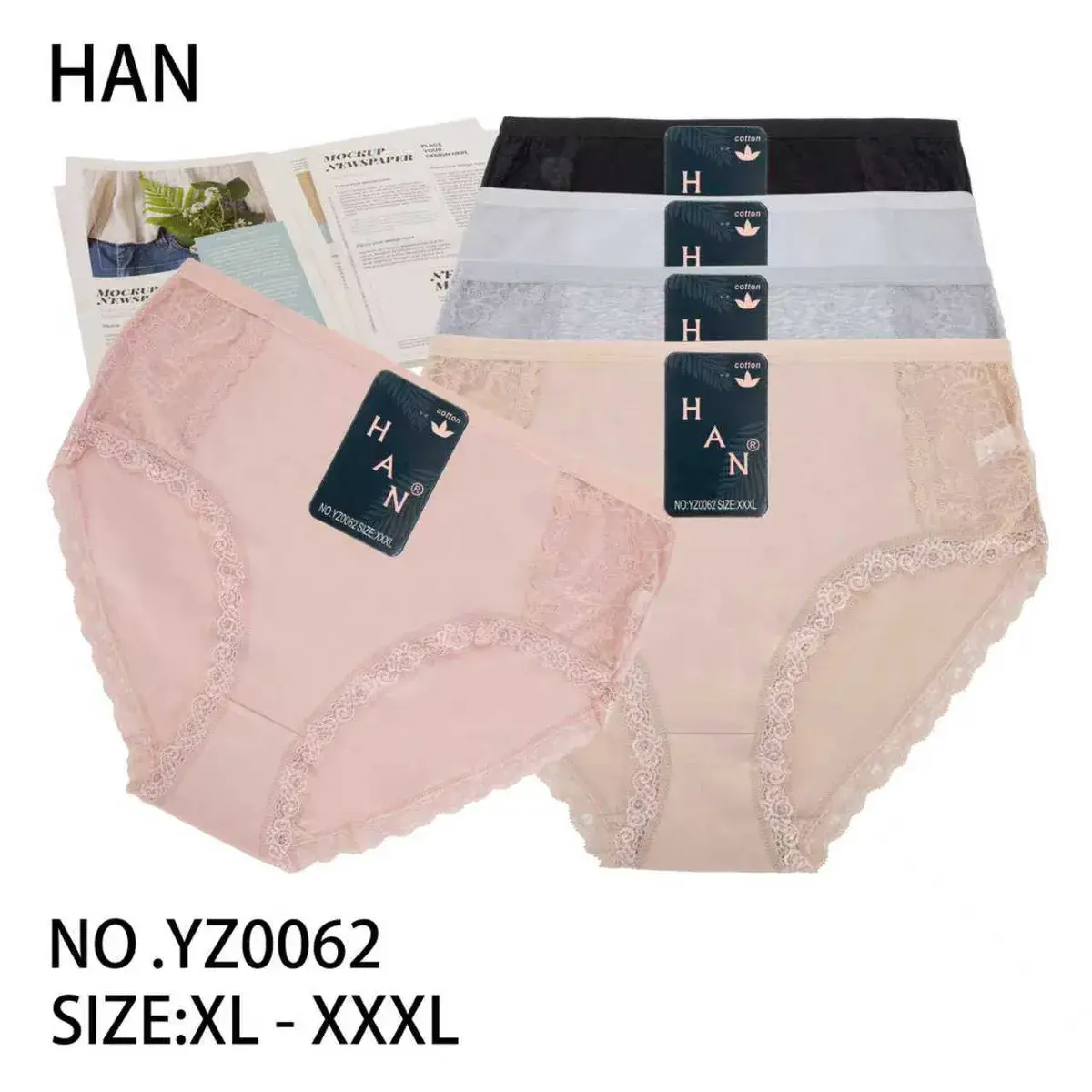 HAN damskie majtki bawełniane z koronką XL-XXXXL