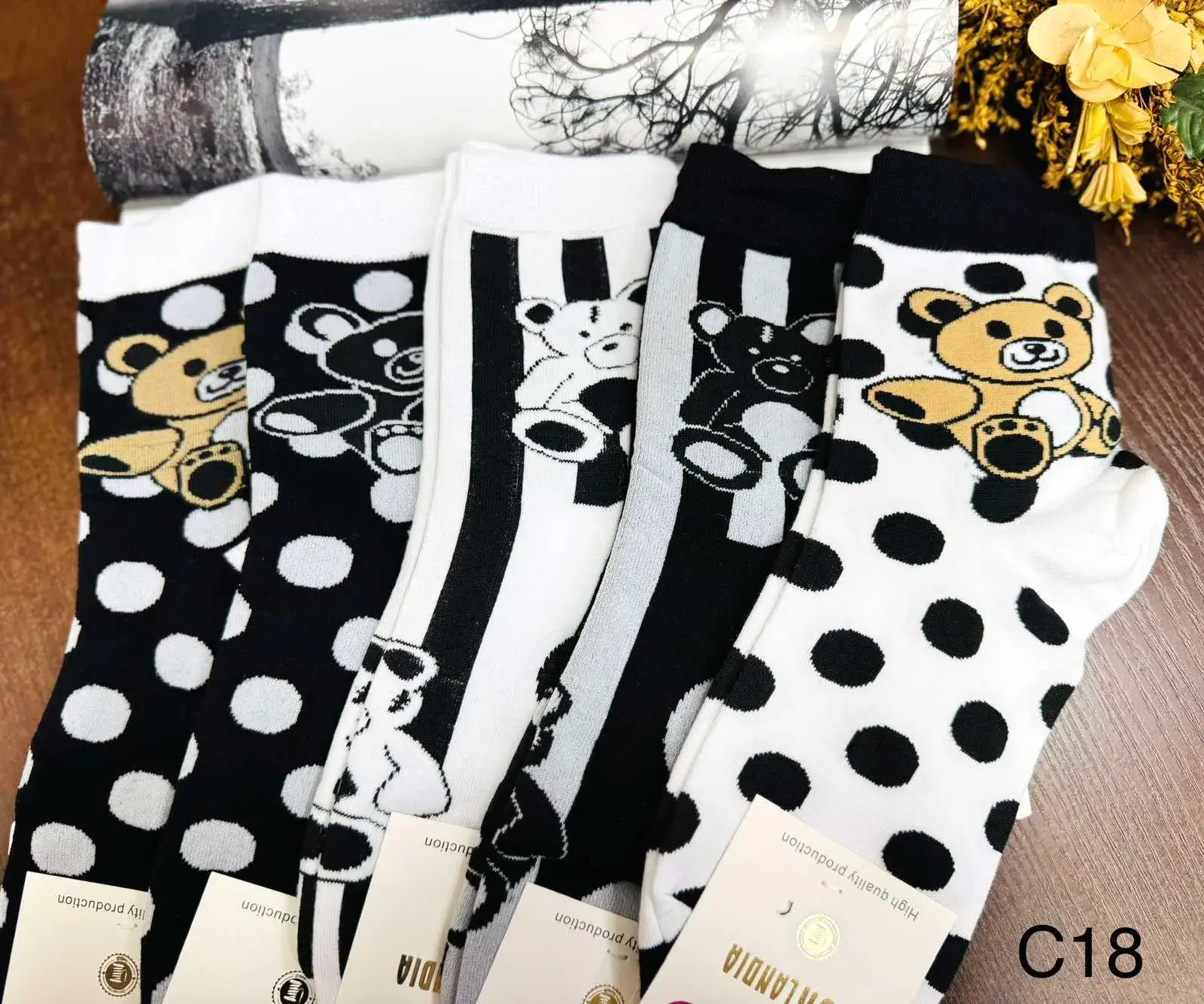 Skarpetki damskie z misiem teddy bear, wzory C18