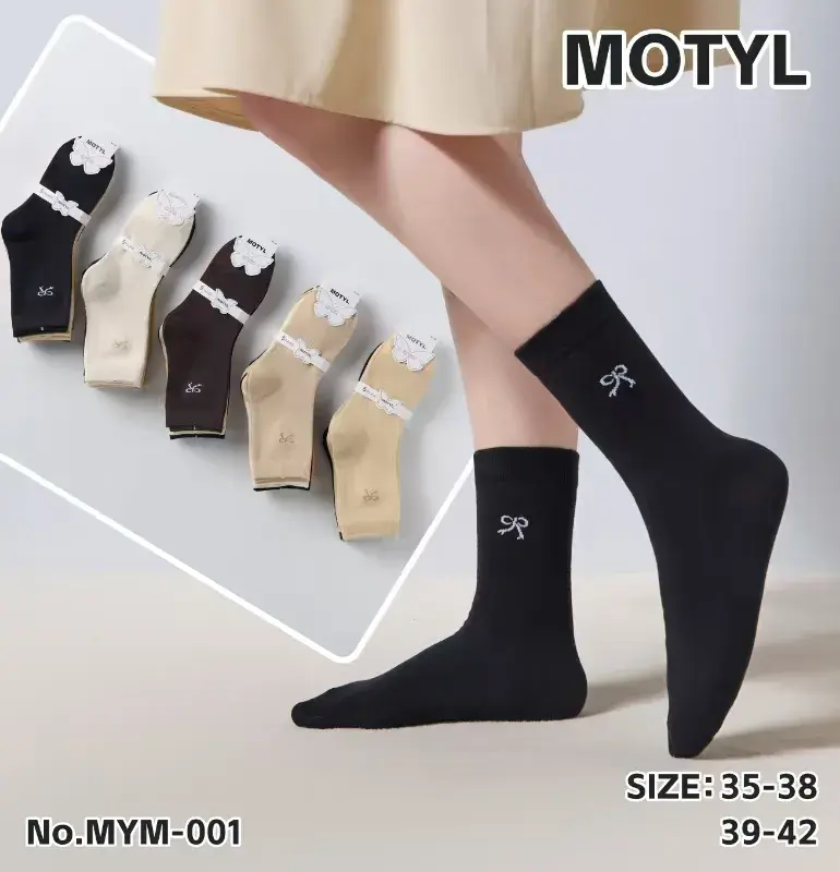 Motyl Skarpety Damskie Czarny z Kokardką 35-42