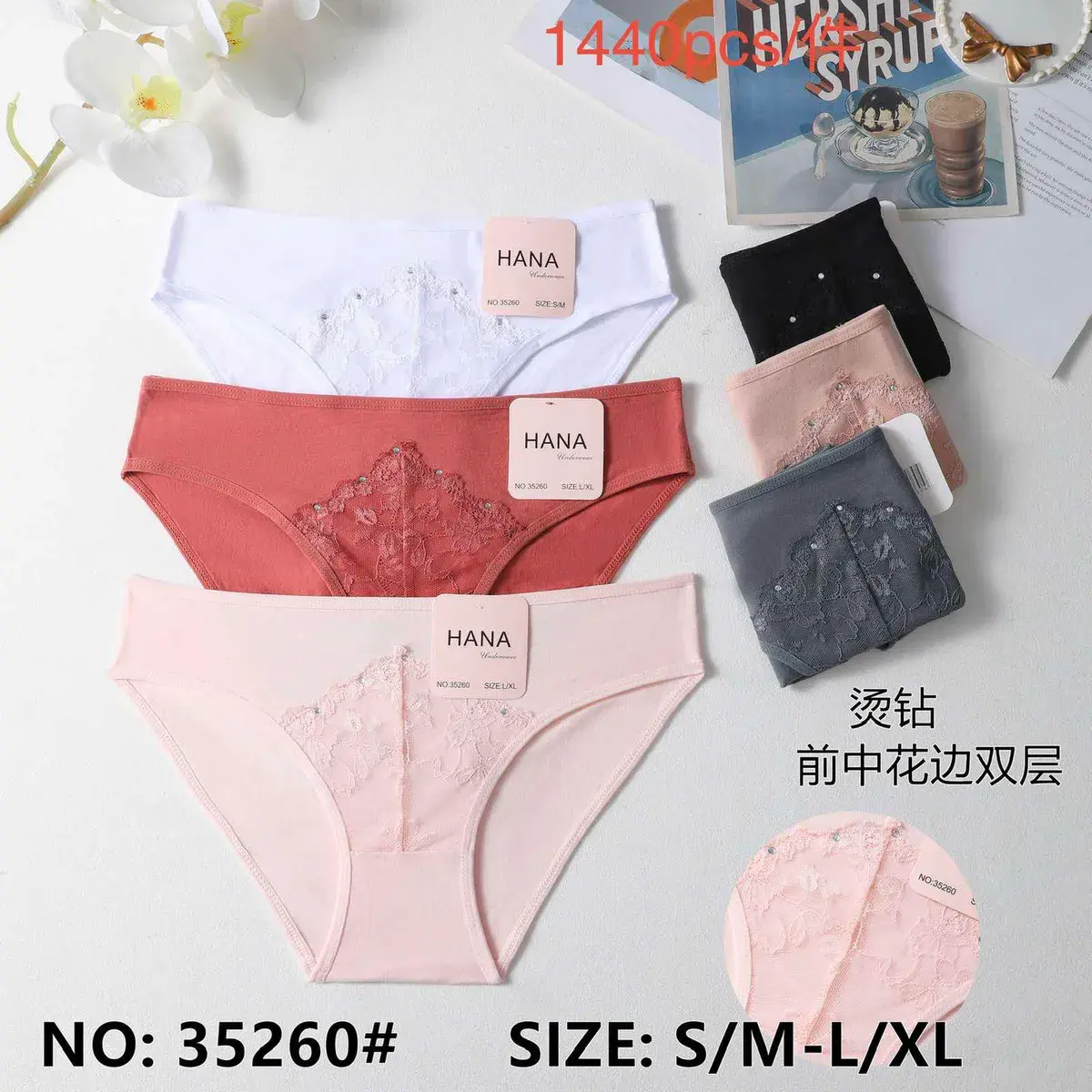 Majtki damskie Hana z koronką i dżetami zestaw kolorów S/M-L/XL