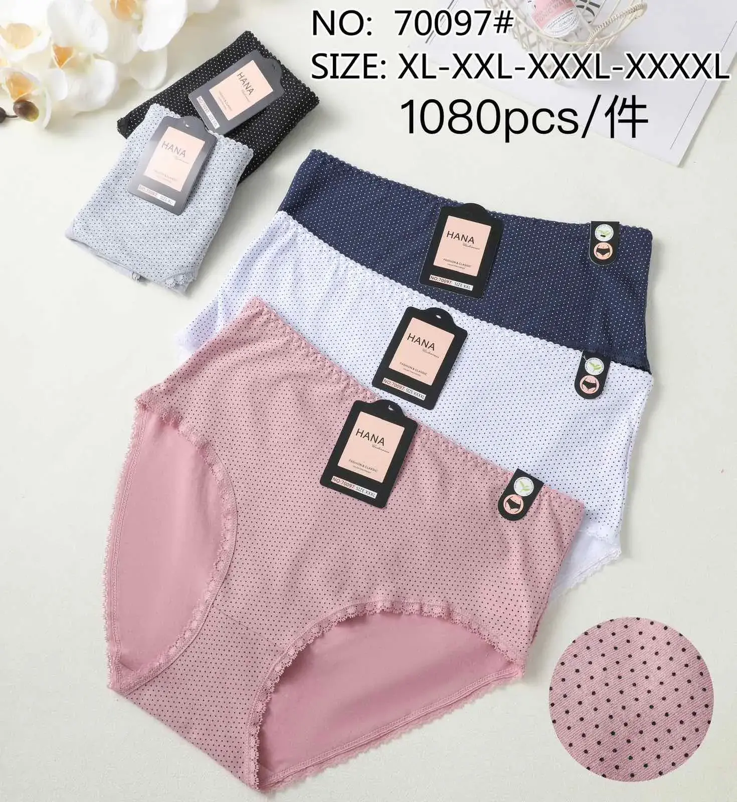 Majtki damskie HANA 70097 w kropki, rozmiary XL-XXXXXL, mix kolorów