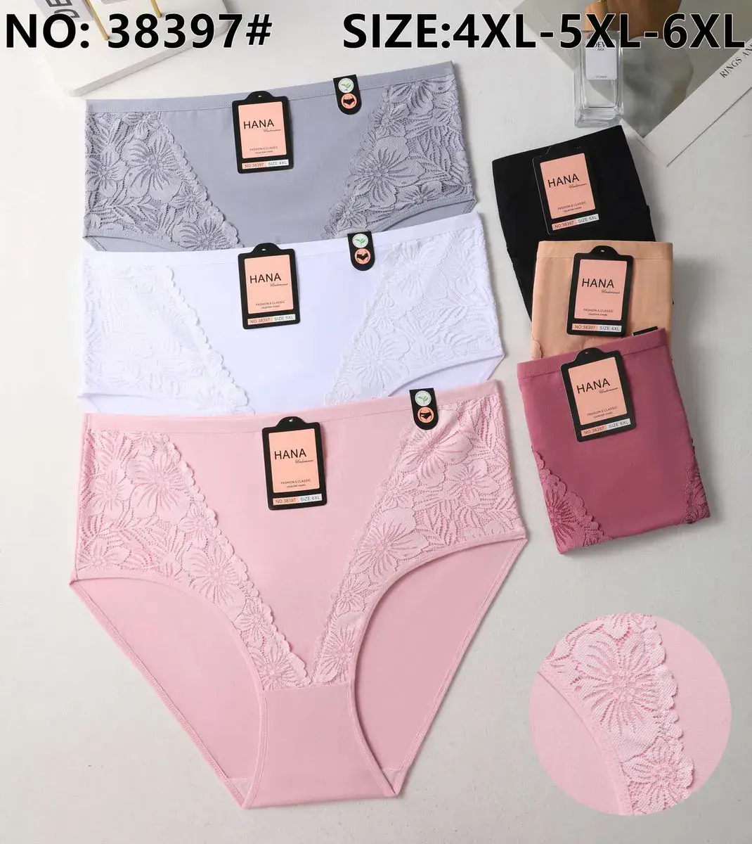 Majtki Bawełniane z Koronką Hana 4XL-6XL Różowe