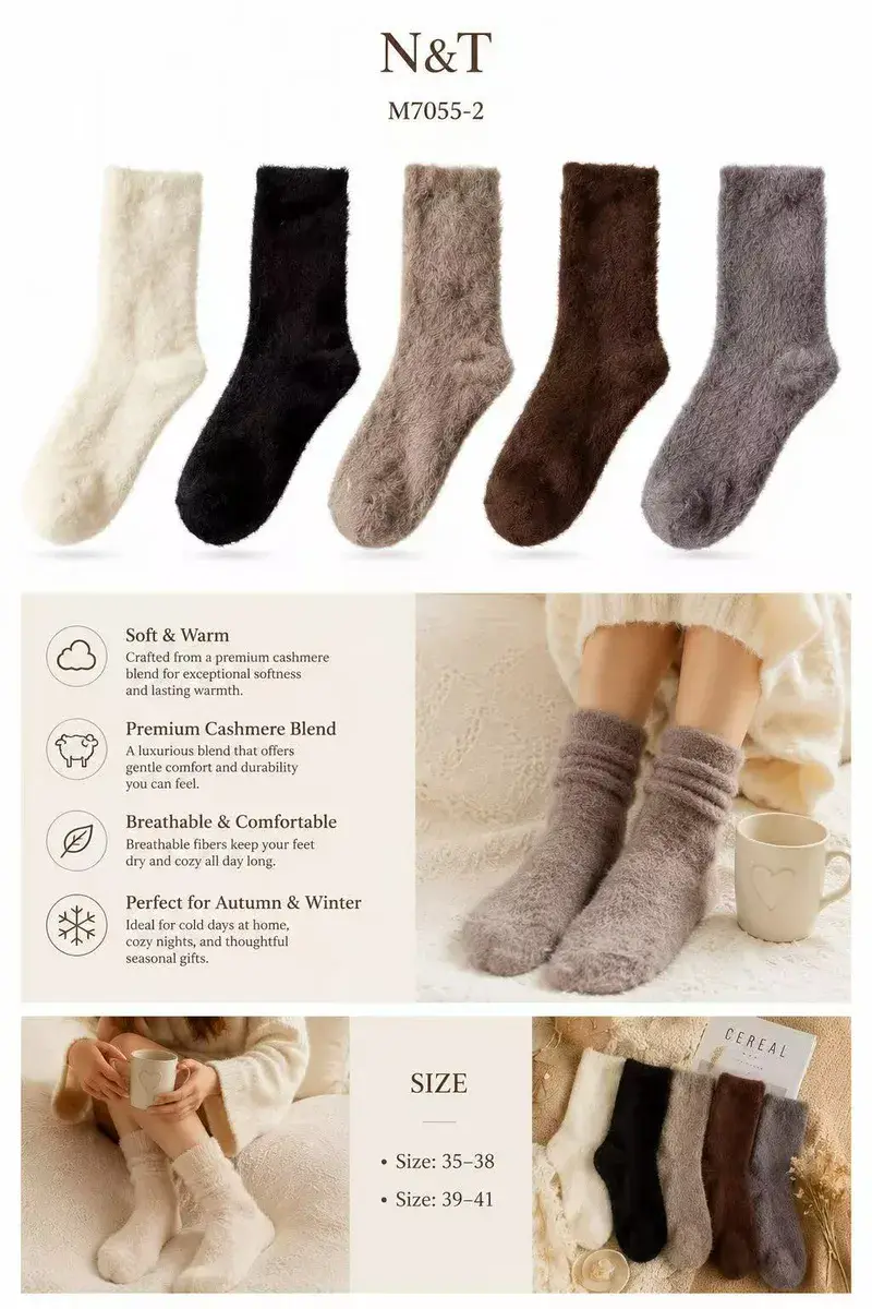 Miękkie skarpetki premium cashmere w 5 kolorach, rozmiar 35-41
