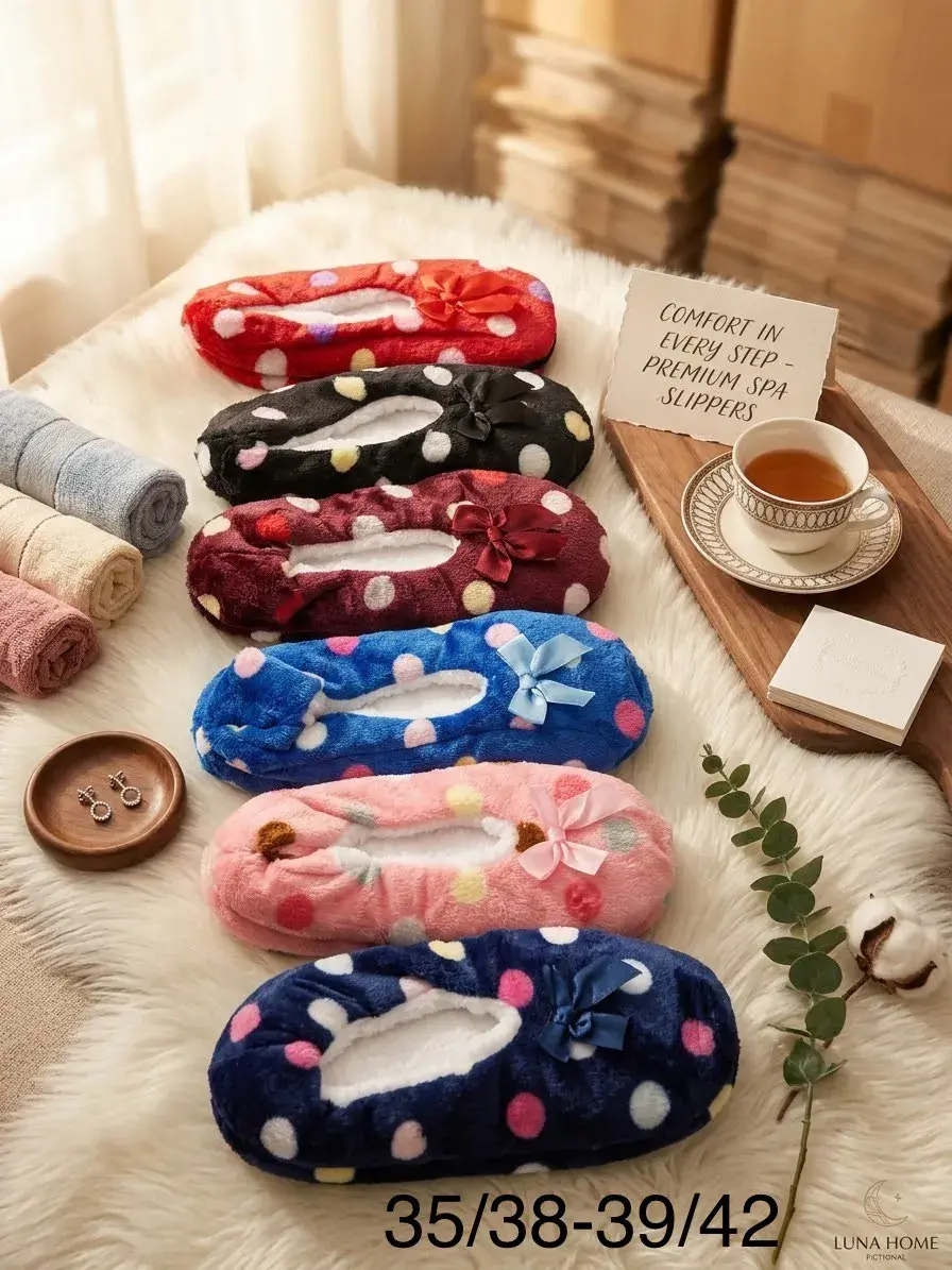 Kapcie damskie Luna Home w kropki, miękkie, różne rozmiary