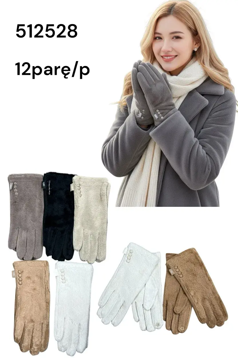Rękawiczki damskie z imitacji zamszu 12 par/paczka