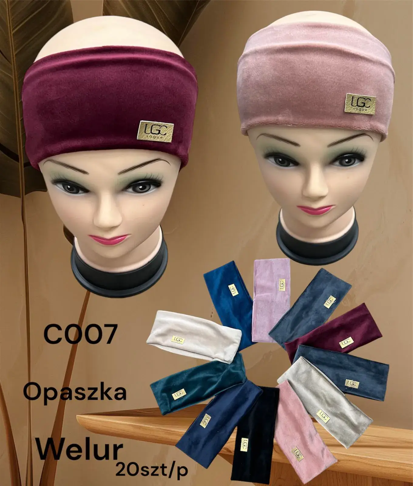 Opaska Welurowa Damska ALPAKA LGC Vogue C007 - Mix Kolorów