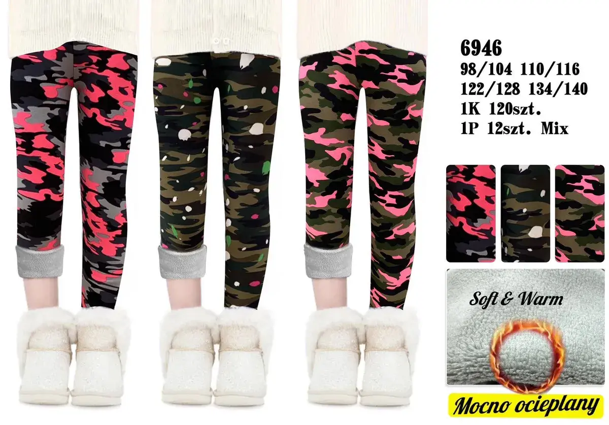 Legginsy dziecięce ocieplane moro mix kolorów 98-140