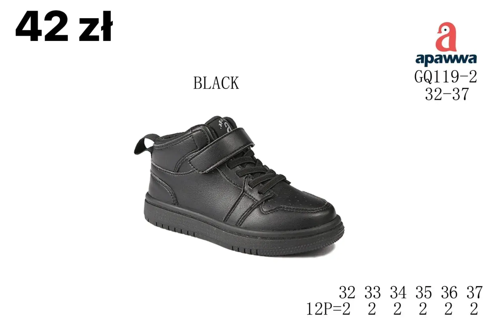 Buty sportowe dziecięce Apawwa GQ119-2 czarne, rozmiary