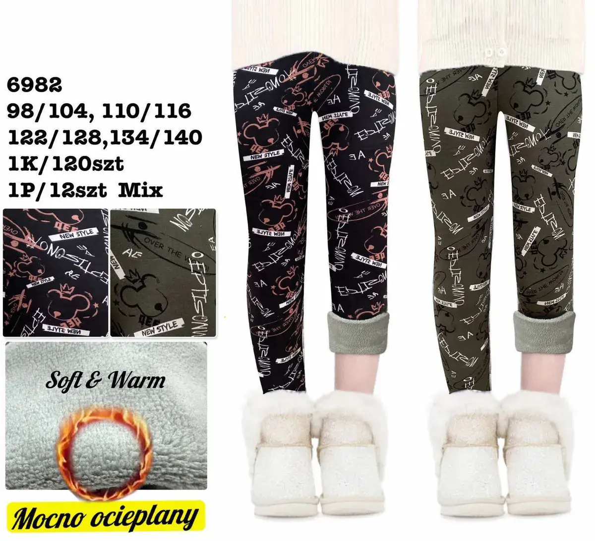 Legginsy dziecięce ocieplane mix wzorów 98-140 cm