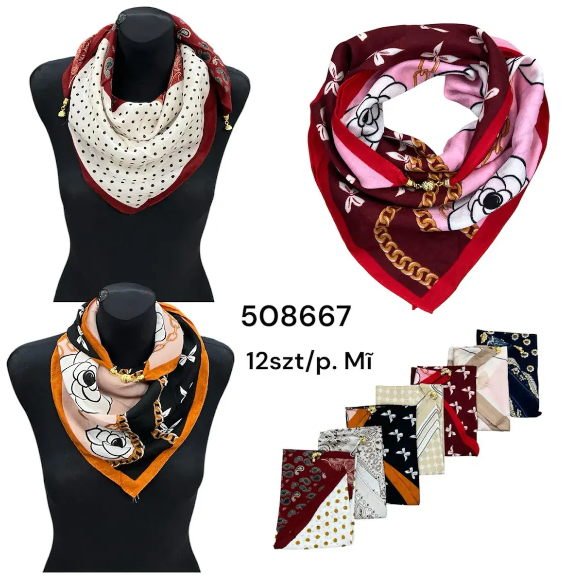 Chusty damskie wzorzyste mix kolorów 12 sztuk