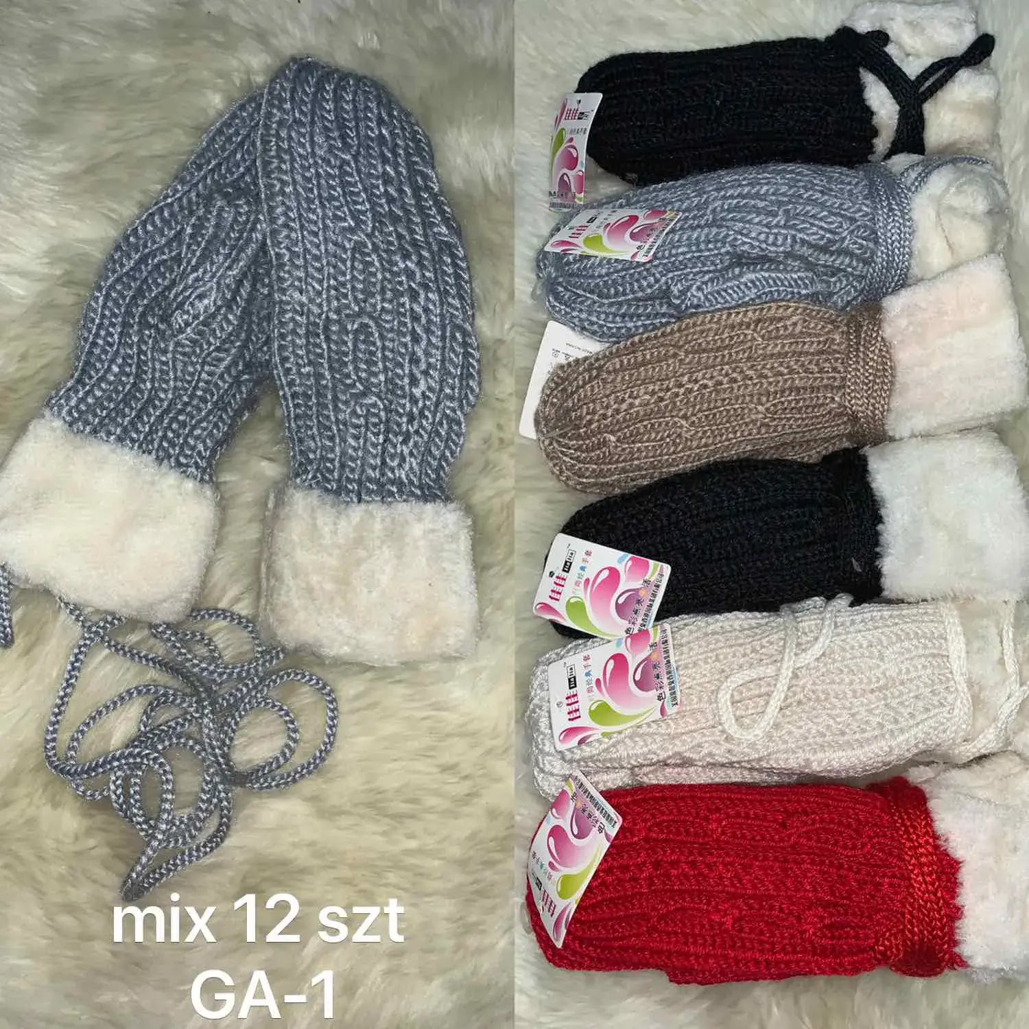 Rękawiczki damskie na podszewce mix 12 szt GA-1