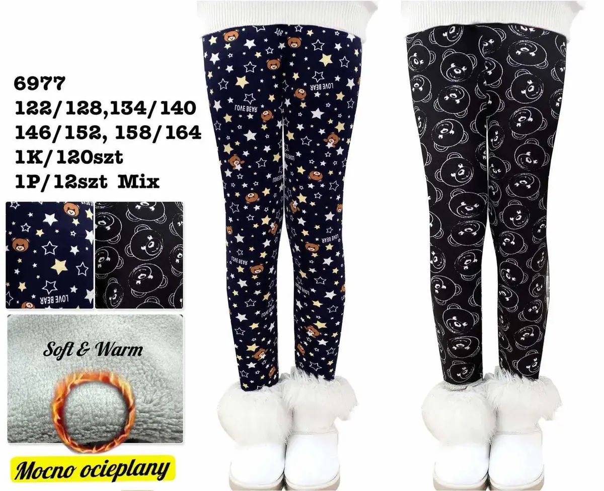 Legginsy dziecięce ocieplane z misiami mix wzorów 122-164