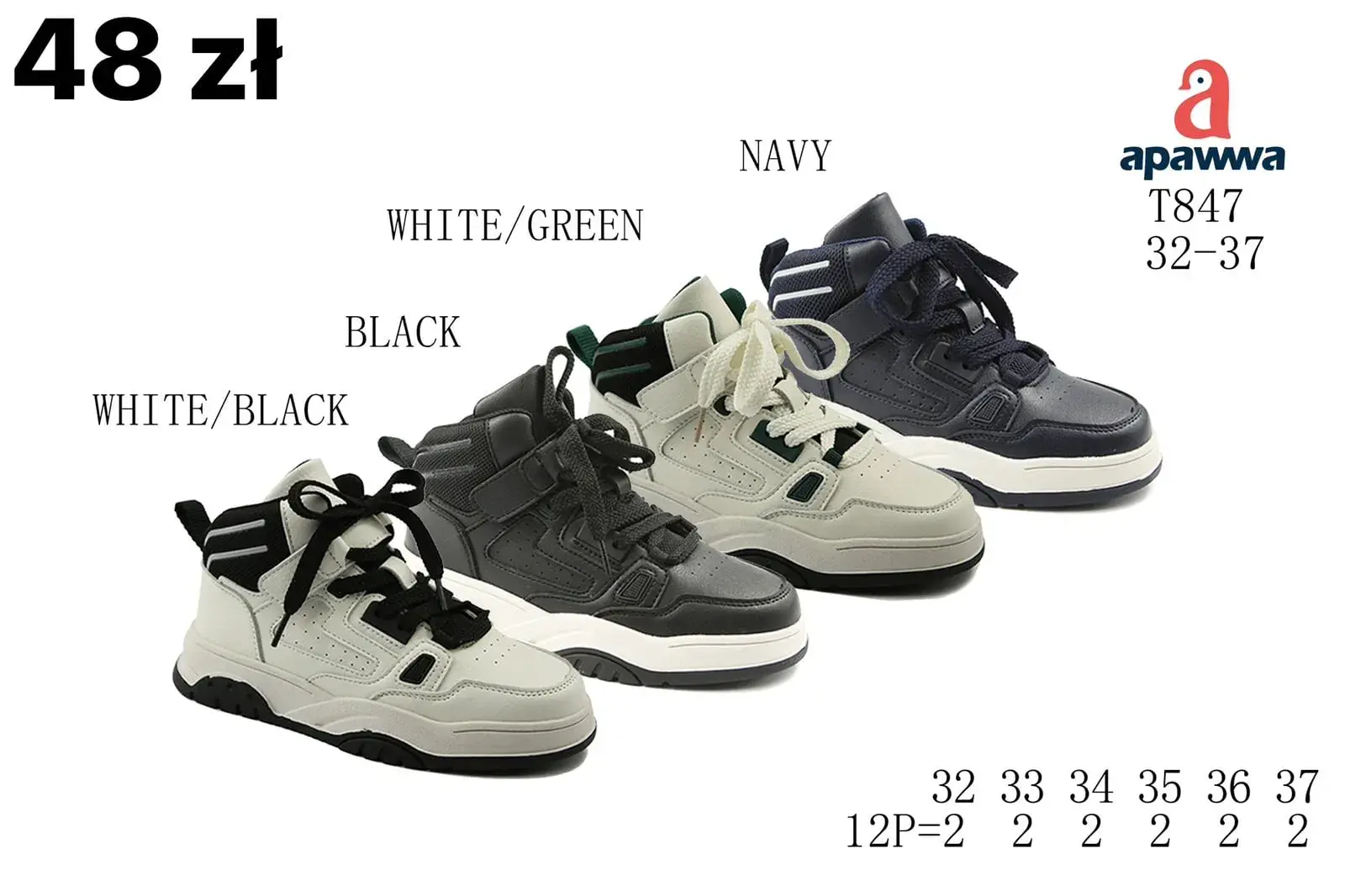 Buty sportowe dziecięce Apawwa T847 rozmiary 32-37 mix kolorów