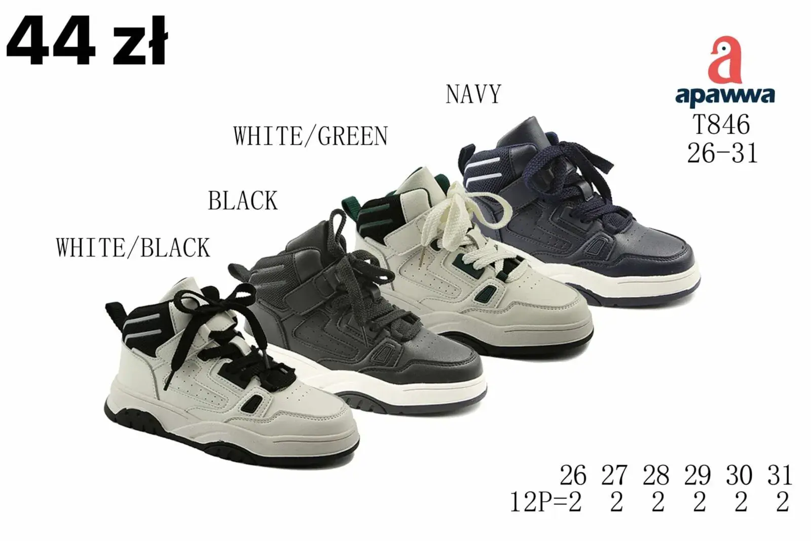 Buty Sportowe Dziecięce Apawwa T846 Rozmiary 26-31 Mix Kolorów